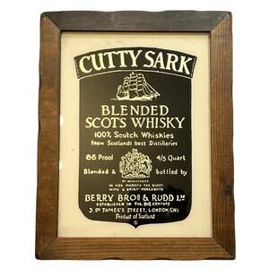Vintage Cutty Sark Blended Scots Whisky Mirror Sign Framed Pub Bar Decor 14x18